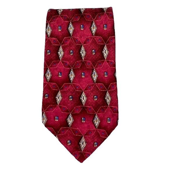 Robert Talbott Studio Tie Hand Sewn‎ Silk Made in USA Geometric Red Mens - Picture 1 of 4
